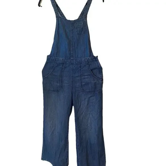 Gap Overalls Women 4/27R Denim Bib Medium Wash Pocket Slouchy Y2K Blue Wide Legs - Picture 1 of 13